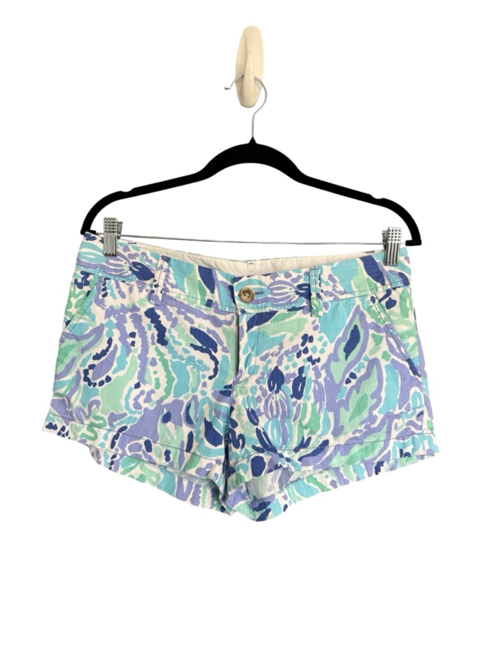 Lilly Pulitzer Walsh Shorts Size 8 Blue Green Print Low Rise Cotton Summer